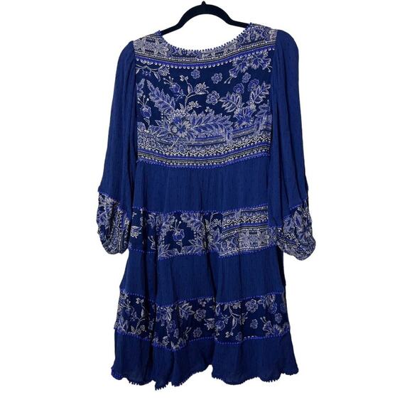 Free People XS Blue V-neck Tunic Mini Dress Sexy Babydoll Flowy Boho Festival - Picture 13 of 16